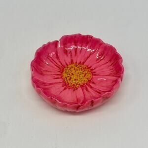 Vintage Retro Mod 60s Pink Flower Handpainted George Imports Trinket Dish